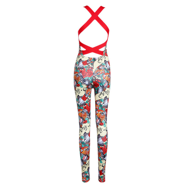 Women's Casual Sports Suit, Printed Jumpsuit, Yoga Suit, Women