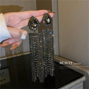 FYUAN Black Gold Color Water Drop Crystal Earrings Oversize Long Tassel Rhinestone for Women Dangle Earring Statement Jewelry