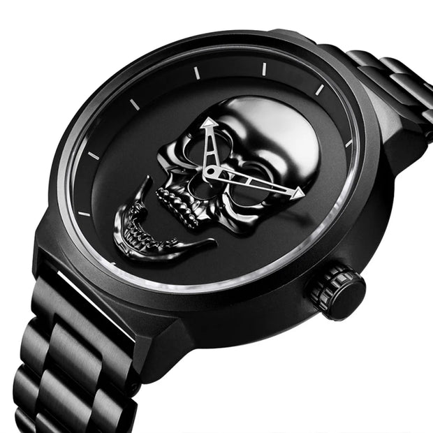 Men Watches Cool Punk 3D-Skull Stainless Steel Top Luxury Brand Sports Quartz Movement Waterproof Shockproof Male Wristwatches