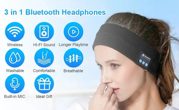 Wireless Bluetooth Headband Sleeping Headphones Sports Earphone Music Hat with Thin HD Stereo Speakers Eye Mask for Side Sleeper