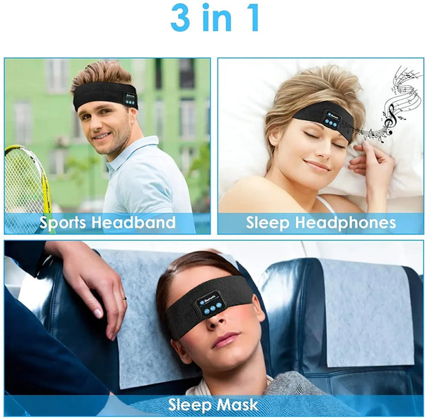 Wireless Bluetooth Headband Sleeping Headphones Sports Earphone Music Hat with Thin HD Stereo Speakers Eye Mask for Side Sleeper